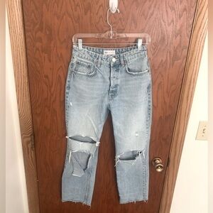 ZARA Distressed Straight Leg Button Fly Jeans